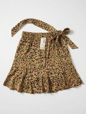 NWT Esqualo Pleated Animal Print Skirt Size 8 Tie Belt Leopard